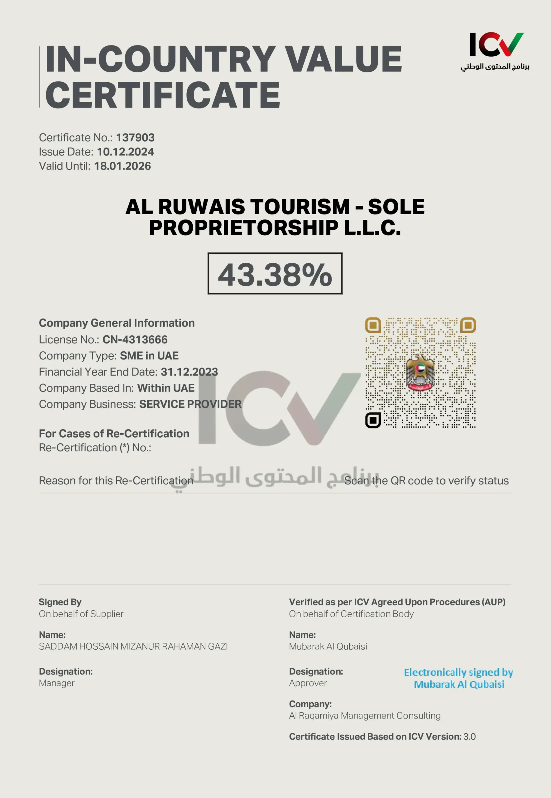 ICV Certificate